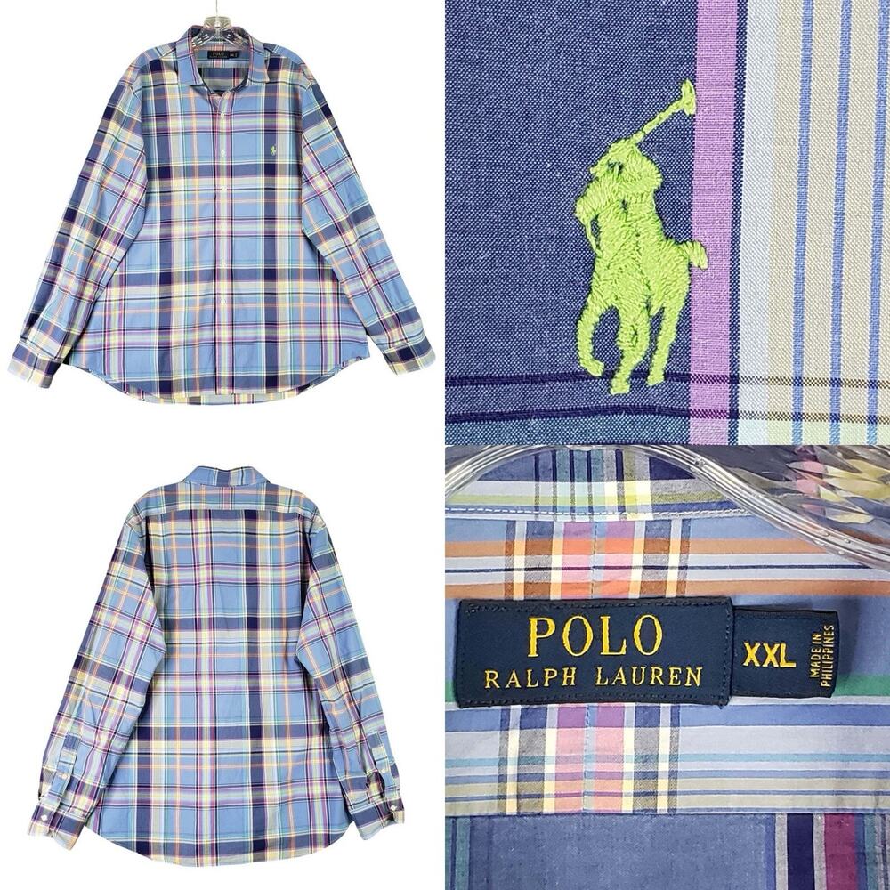 Polo Ralph Lauren Shirt Oxford Men's XXL Blue Multicolor Plaid LS Button Down